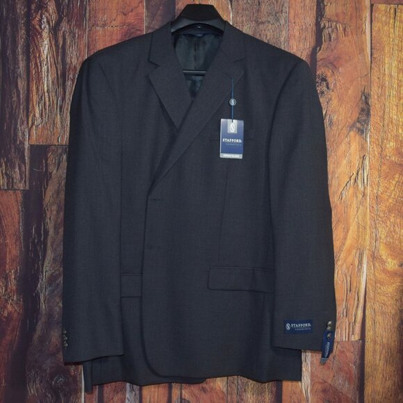 New w Tags! STAFFORD Hopsack Men's 50 LONG Classic Charcoal Blazer - Picture 2 of 7